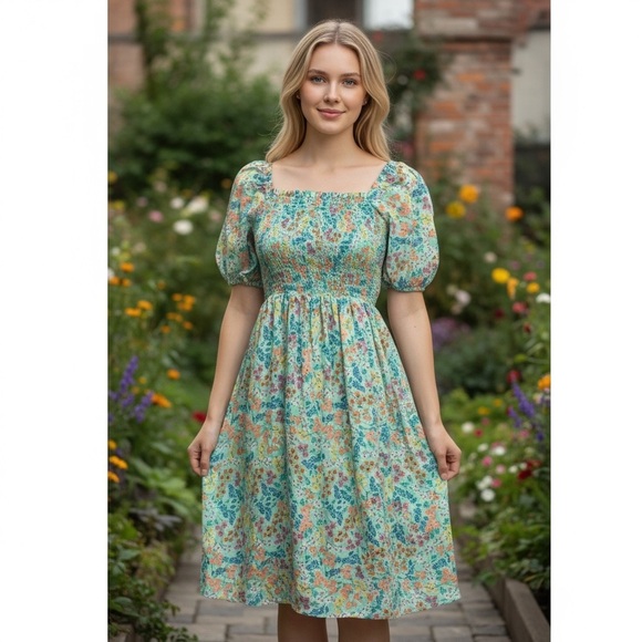 Crewcuts Other - Kids Crewcuts Girls Floral Puff Sleeve Smocked Dress Size 16